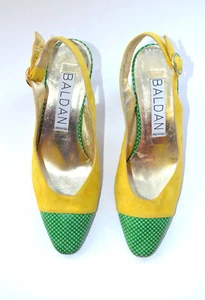 Fabulous Baldan sling backs in Green and Yellow suede leather size 37 - excellen - Picture 1 of 17