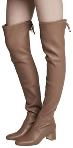 Sz. 6.5 Stuart Weitzman Boots OTK Zuzanna Over Knee Stretch Taupe Leather NEW - Picture 1 of 6