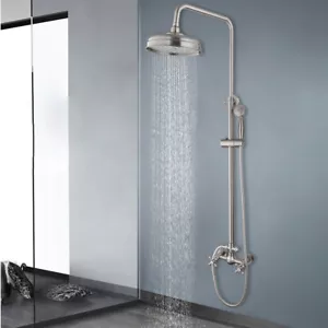 Brushed Nickel 8" Shower Head Round 2-Way Mixer Valve Handheld Shower Faucet Tap - Picture 1 of 11