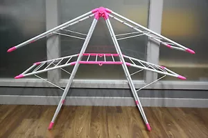 50m 2 Tier Pink Clothes Horse Cloth Aluminium Drying Rack Airer Indoor Outdoor - Picture 1 of 1