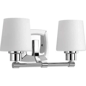 Progress Lighting Bath Vanity 2-Light Linen Glass Polished Chrome Etched White - Picture 1 of 5