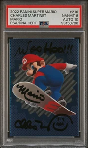 2022 Panini Super Mario Snowboarding Mario Signed Charles Martinet PSA 8 Auto 10 - Picture 1 of 2