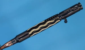 “Thin Red Line” Bolt Action Patriotic Pen in Gun Metal Finish + Wood Inlay Flag - Picture 1 of 8