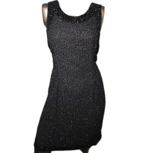 Laurence Kazar Vintage Black Beaded Evening Dress XL Formal Cocktail Gown - Picture 1 of 13