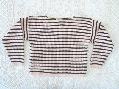 Vintage 90s Calvin Klein Sport Boxy Crop Sweater Small Pink Brown Stripe Cotton - Image 1 of 4