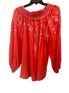 Top campesino Chelsea & Theodore Hot Pepper blanco bordado para mujer talla M L XL - Imagen 1 de 16