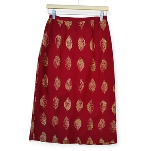 Coldwater Creek Boho A-Linie Midi Rock Gr. Medium PM rot Blatt botanisch gefüttert - Bild 1 von 8