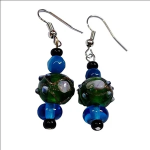 Pendientes de cuentas de murano azul y verde hechos a mano - Imagen 1 de 4