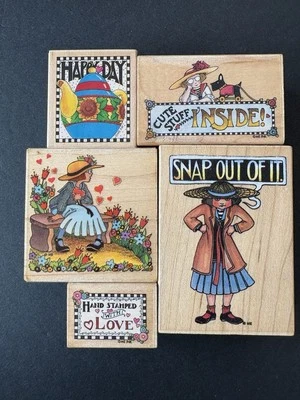 LOTE de 5 estampillas de goma All Night Media Mary Engelbreit Snap lindo olvida feliz día Foto 1 de 4