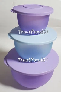 Tupperware Impressions Bowl Set 2 1/2c 5c 10c Sm Serving Bowls Blue Lilac Purple - Picture 1 of 11