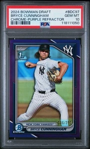 BRYCE CUNNINGHAM 2024 BOWMAN DRAFT CHROME-PURPLE REFRACTOR /250 PSA 10 #BDC97 - Picture 1 of 2