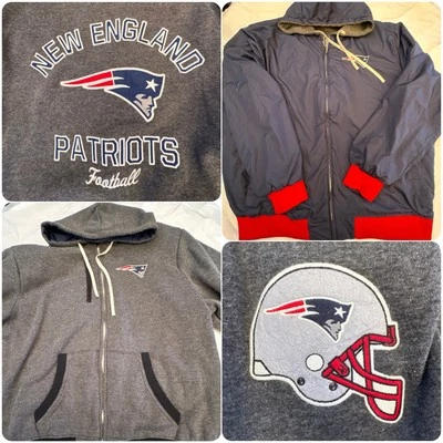Chaqueta reversible New England Patriots NFL para hombre 4XL XXXL mezcla de algodón azul gris Foto 1 de 4