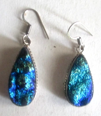 Sensationable Ocean Blue Titanium Druzy Gemstone Tear-Drop Earrings - Image 1 of 2