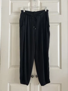 Eileen Fisher 100% Silk SheerTapered Pants Black Tie Relaxed Fit Size S - Picture 1 of 6