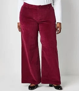 Liz Claiborne Wide Leg High Rise Women Pants Burgundy Passion Flex Waist Sz18 - Picture 1 of 6