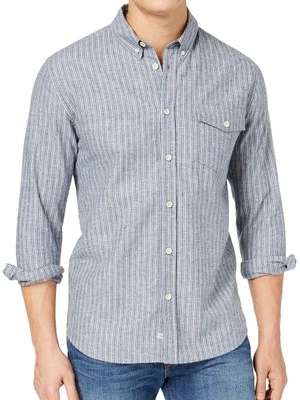 Quiksilver Lafitania Rocks Blue Striped Hemp Blend Button-Down Shirt - M - Image 1 of 3