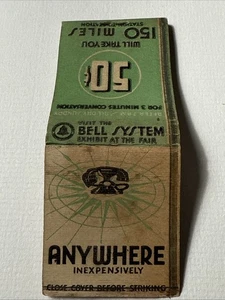 Bell Telephone Systems 1939 Feria Mundial Exposición De Colección Matchbook NY Larga Distancia - Imagen 1 de 12