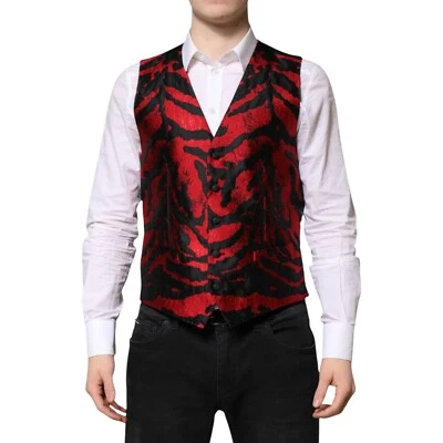 DOLCE & GABBANA Vest Red Black Stripe Dress Formal Waistcoat IT48/US38/M 1200usd - Image 1 of 4