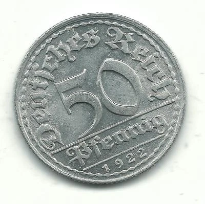 VERY NICE HIGH GRADE UNC 1922 D GERMANY 50 PFENNIG-DEUTSCHES REICH-DEC767 - Image 1 of 2