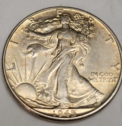 1945 walking liberty half dollar FS 901, no designer initials, AU/BU, Ships Free Cover