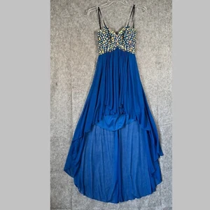 Abito da ballo elegante B taglia 7 ciao basso blu trasparente strass perline hoco sera Y2K - Foto 1 di 16
