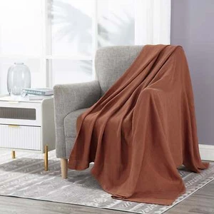 Pre-Washed Belgian Flax Linen Throw Blanket Soft Lightweight Reversible 50"x70" - Picture 1 of 30