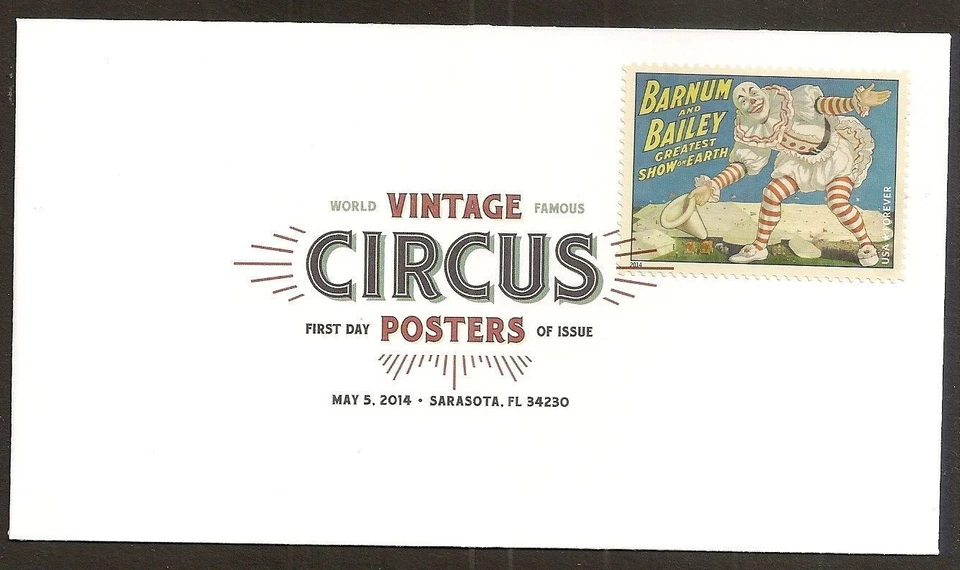 US 4898 Barnum & Bailey Circus Poster Clown DCP FDC 2014 - Image 1 of 1