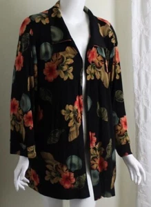 Vikki VI Sz 3X Black Tropical Art-to-Wear Open Shell Floral Jacket Slinky Fiber  - Picture 1 of 5