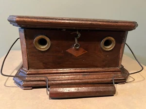 Antique  French Inlaid Wood & Brass Carriage Foot Warmer - Tin Lined - Picture 1 of 6