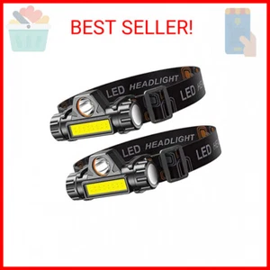 2 Pack Rechargeable Forehead Head Light - Night Walking Construction Headlamp US - Picture 1 of 2