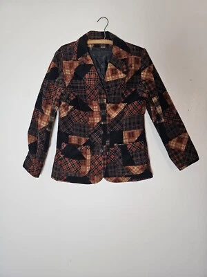Blazer retro vintage años 70 pana naranja y marrón retazos Foto 1 de 4