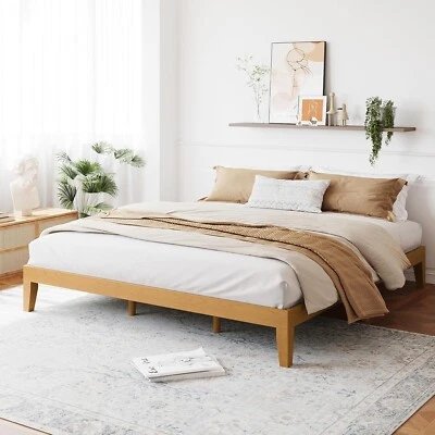 King Size Wood Platform Bed Frame-12 Inch Solid Wood Queen Bed Frame with Sla... - Image 1 of 4