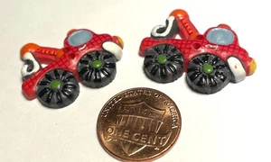 2 Vtg JHB Hand-Painted Resin Red Tow Truck Novelty Kid Buttons 28mm 1&1/8" 15009 - Picture 1 of 3