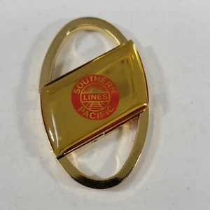 Southern Pacific Lines Railroad Key Chain Tag Double Pull Loop Red Gold Colored - Picture 1 of 12