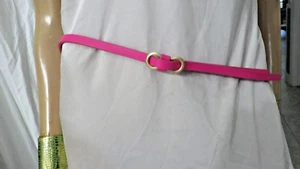 USA SELLER NEW HOT PINK 42" Skinny Faux Leather Goldtone Belt NO HOLE TIE ADJUST - Picture 1 of 6