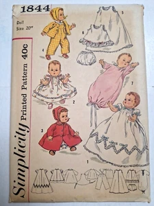 20" Doll Clothing Wardrobe Layette Simplicity 1844 Sewing Pattern UC VTG 50s - Picture 1 of 7