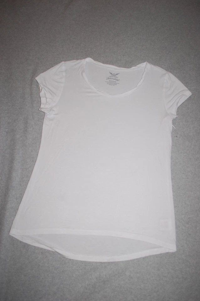 Womens Tee Shirt WHITE CAP SLEEVE Hi-Low ROPE NECK Thin Fabric SIZE S L XL XXL - Image 1 of 1