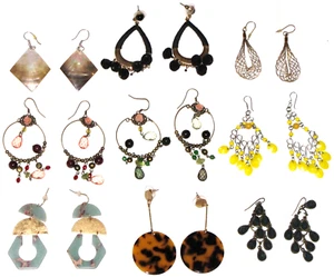 Mix Lot Of 9 Earrings Dangle Shell Round Womens Pink Green Teal Abstract Hook - Picture 1 of 24