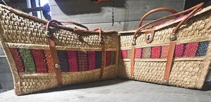 Mexico Vintage 60’s Woven Rattan Large Tote/Beach Bag - Picture 1 of 8