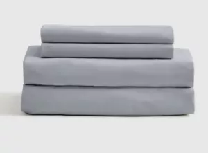 NWOT Quince Full Organic Cotton Sheet Set 4pc Light Blue Percale - Picture 1 of 7