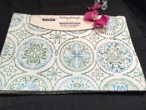 TOMMY BAHAMA Placemats 6PC Set In/Outdoor Green Blue Tiles 13 x 19 Fade resist - Picture 1 of 5