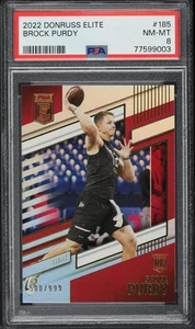2022 Donruss Elite #185 Brock Purdy RC Rookie /999 PSA 8 NM-MT - Bild 1 von 2
