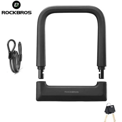 ROCKBROS Bike U Lock Heavy Duty Anti Theft Carbon Steel 14mmThick with 4ft Cable - Image 1 of 4