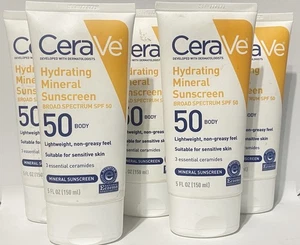 5PK Cerave Hydrating Mineral Sunscreen ~ SPF 50 ~ 5 FL OZ EACH ~ 8/25 + ~ READ - Picture 1 of 3