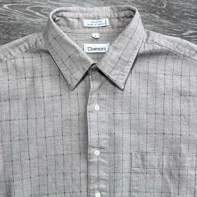 Damon 100% Cotton Natural Fiber Button Down Shirt Large Minimalist Check Gray - Image 1 of 4