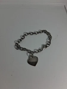 Bracciale Vintage ATI Mexico Argento Sterling 925 Cuore Tag Charm Rolo Link 7" - Foto 1 di 10