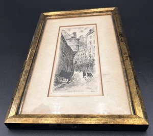 Vintage Framed Etching , Midevil Paris hotel de Sen,  4th arrondisement,french - Picture 1 of 6