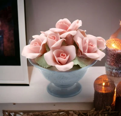 Estatueta de cerâmica rosa pote, decoração para casa, presente para ela, presente para mãe, primavera D - Imagem 1 de 3