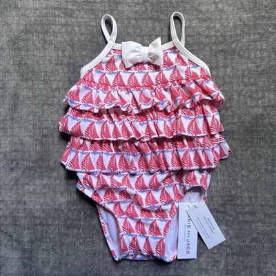 Neu mit Etikett Janie & Jack Stufen Rüschen Segelboot Einteiler Badeanzug Baby Mädchen 18-24 Monate pink - Bild 1 von 4