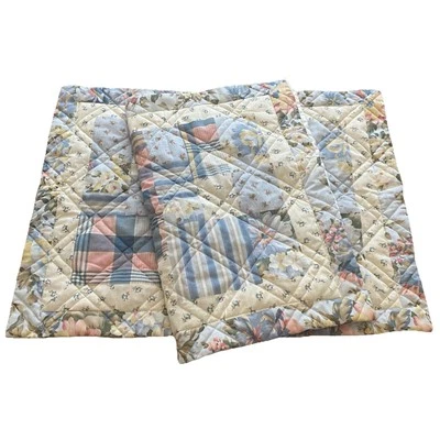 CONJUNTO de 2 fronhas de travesseiro padrão xadrez acolchoado floral azul rosa creme marfim 20x26 - Imagem 1 de 4